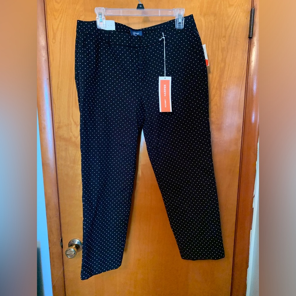 NWT Mid Rise pants- Black with white polka dots! Stretch!